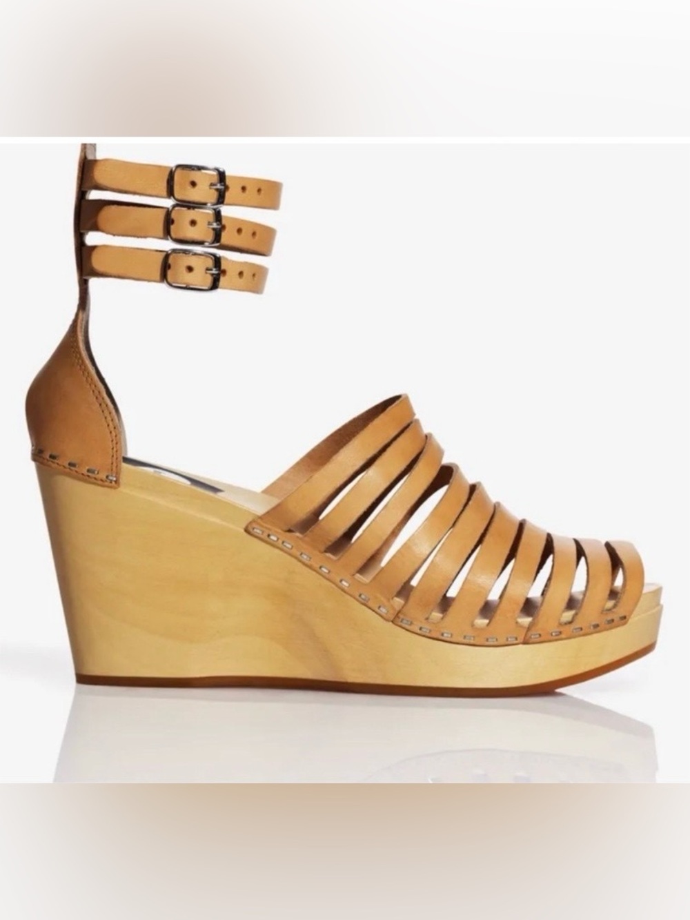 Swedish Hasbeens x H&M Limited Edition 3 Buckle Leather Strap Wedge Sandal 6